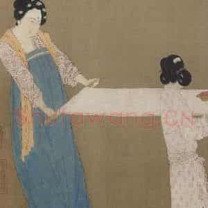 宋代 赵佶《摹张萱捣练图》国画人物作品图片鉴赏