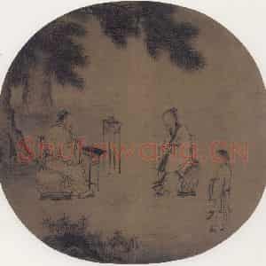 宋代 刘松年《松荫鸣琴图》国画人物工笔作品图片鉴赏