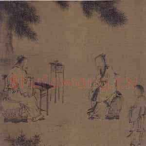 宋代 刘松年《松荫鸣琴图》国画人物工笔作品图片鉴赏
