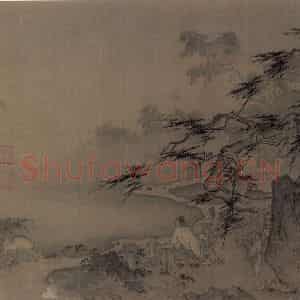 宋代 马远《松荫观鹿图》国画人物工笔作品图片鉴赏