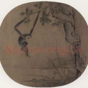 宋代 夏圭(传)《戏猿图》国画花鸟工笔作品图片鉴赏