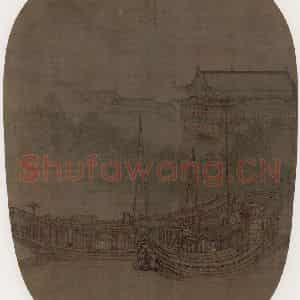宋代《早秋夜泊图》国画山水工笔作品图片鉴赏