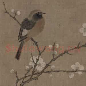 宋代《白梅翠禽图》国画花鸟工笔作品图片鉴赏