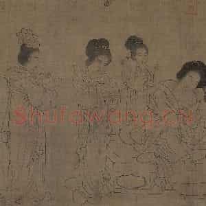 宋代《仿周文矩宫中图》国画人物工笔作品图片鉴赏