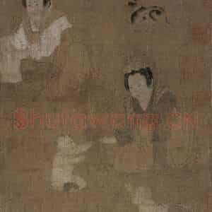 宋代《仿周昉戏婴图》国画人物工笔作品图片鉴赏