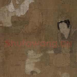 宋代《仿周昉戏婴图》国画人物工笔作品图片鉴赏