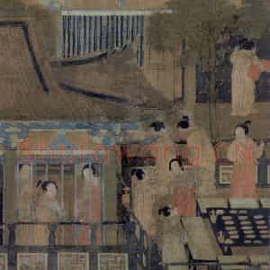 五代《乞巧图》国画人物工笔作品图片鉴赏
