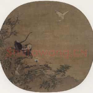 宋代《三猿得鹭图》国画综合作品图片鉴赏