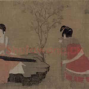 宋代《宫妓调琴图》国画人物作品图片鉴赏