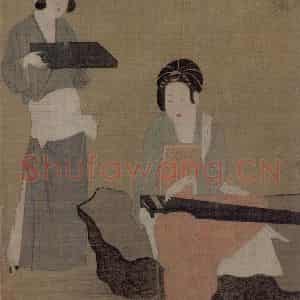 宋代《宫妓调琴图》国画人物作品图片鉴赏