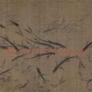 宋代 刘采《落花游鱼图》国画花鸟作品图片鉴赏