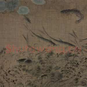 宋代 刘采《落花游鱼图》国画花鸟作品图片鉴赏