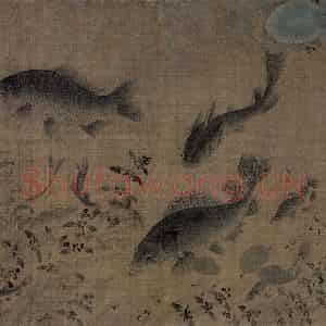 宋代 刘采《落花游鱼图》国画花鸟作品图片鉴赏