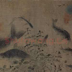 宋代 刘采《落花游鱼图》国画花鸟作品图片鉴赏