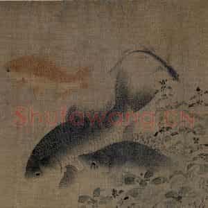 宋代 刘采《落花游鱼图》国画花鸟作品图片鉴赏
