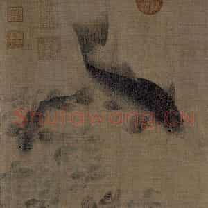 宋代 刘采《落花游鱼图》国画花鸟作品图片鉴赏