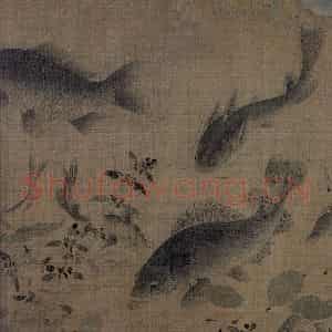 宋代 刘采《落花游鱼图》国画花鸟作品图片鉴赏
