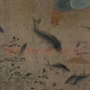 宋代 刘采《落花游鱼图》国画花鸟作品图片鉴赏