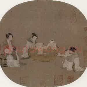 宋代《浴婴图》国画人物作品图片鉴赏