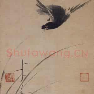宋代 牧溪（传）《叭叭鸟图》国画花鸟作品图片鉴赏