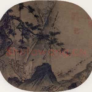 宋代 丁野夫(传)《幽溪听泉图》国画山水作品图片鉴赏