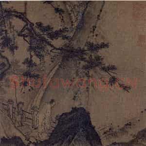 宋代 丁野夫(传)《幽溪听泉图》国画山水作品图片鉴赏