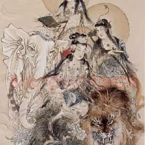 1947年 蔡鹤洲《三大士》国画综合作品图片鉴赏