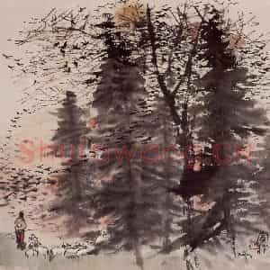 1958年 蔡鹤洲《夕阳欢歌》国画综合作品图片鉴赏