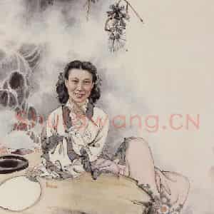1948年 蔡鹤洲《为金秀女士造像》国画人物作品图片鉴赏