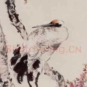 1961年 蔡鹤洲《仙鹤碧桃》国画花鸟作品图片鉴赏