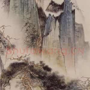 1953年 蔡鹤洲《泰山五大夫松侧面》国画山水作品图片鉴赏