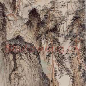 1953年 蔡鹤洲《泰山对松山与对松亭》国画山水作品图片鉴赏