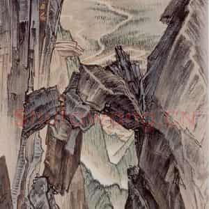 1953年 蔡鹤洲《泰山仙人桥望舍身岩》国画山水作品图片鉴赏