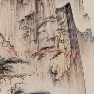 1953年 蔡鹤洲《泰山五大夫松(正面)》国画山水作品图片鉴赏