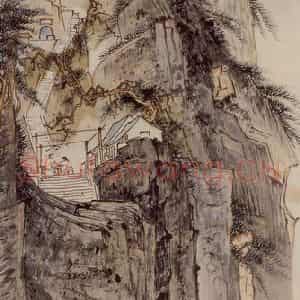 1953年 蔡鹤洲《泰山朝阳洞》国画山水作品图片鉴赏