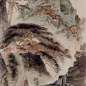 1953年 蔡鹤洲《泰山云步桥望五大夫松》国画山水作品图片鉴赏