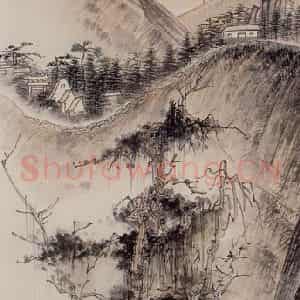 1953年 蔡鹤洲《泰山柏洞》国画山水作品图片鉴赏