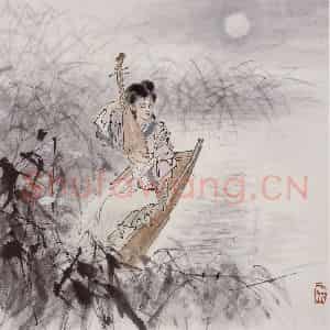 50年代 蔡鹤洲《月下抚琴》国画人物作品图片鉴赏