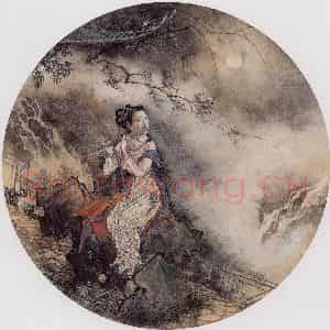 1945年 蔡鹤洲《为金秀女士造像(团扇)》国画人物作品图片鉴赏