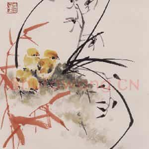 1992年 彭友善《兰竹鸡》国画花鸟作品图片鉴赏
