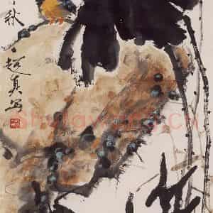 1992年 彭友善《荷花翠鸟》国画花鸟作品图片鉴赏