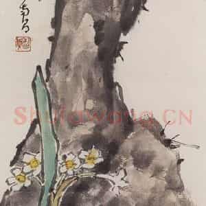 1993年 彭友善《八哥水仙》国画花鸟作品图片鉴赏