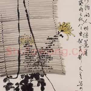 1993年 彭友善《花宜携酒问》国画花鸟作品图片鉴赏