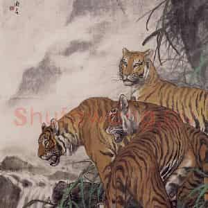 1973年 彭友善《三虎图》国画综合作品图片鉴赏