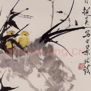 1982年 彭友善《兰竹鸡》国画花鸟作品图片鉴赏
