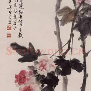 1984年 彭友善《芙蓉》国画花鸟作品图片鉴赏