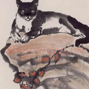 1984年 彭友善《红叶猫》国画综合作品图片鉴赏