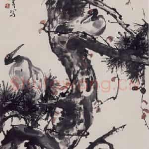 1988年 彭友善《松鹤长春》国画花鸟作品图片鉴赏