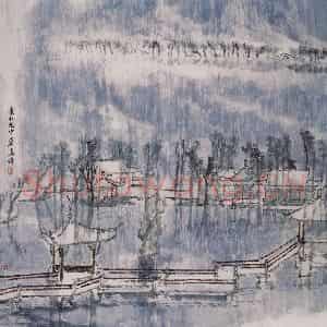 1988年 童中焘《云水光中》国画山水作品图片鉴赏