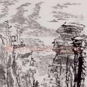 1994年 童中焘《匡庐看山图》国画山水作品图片鉴赏